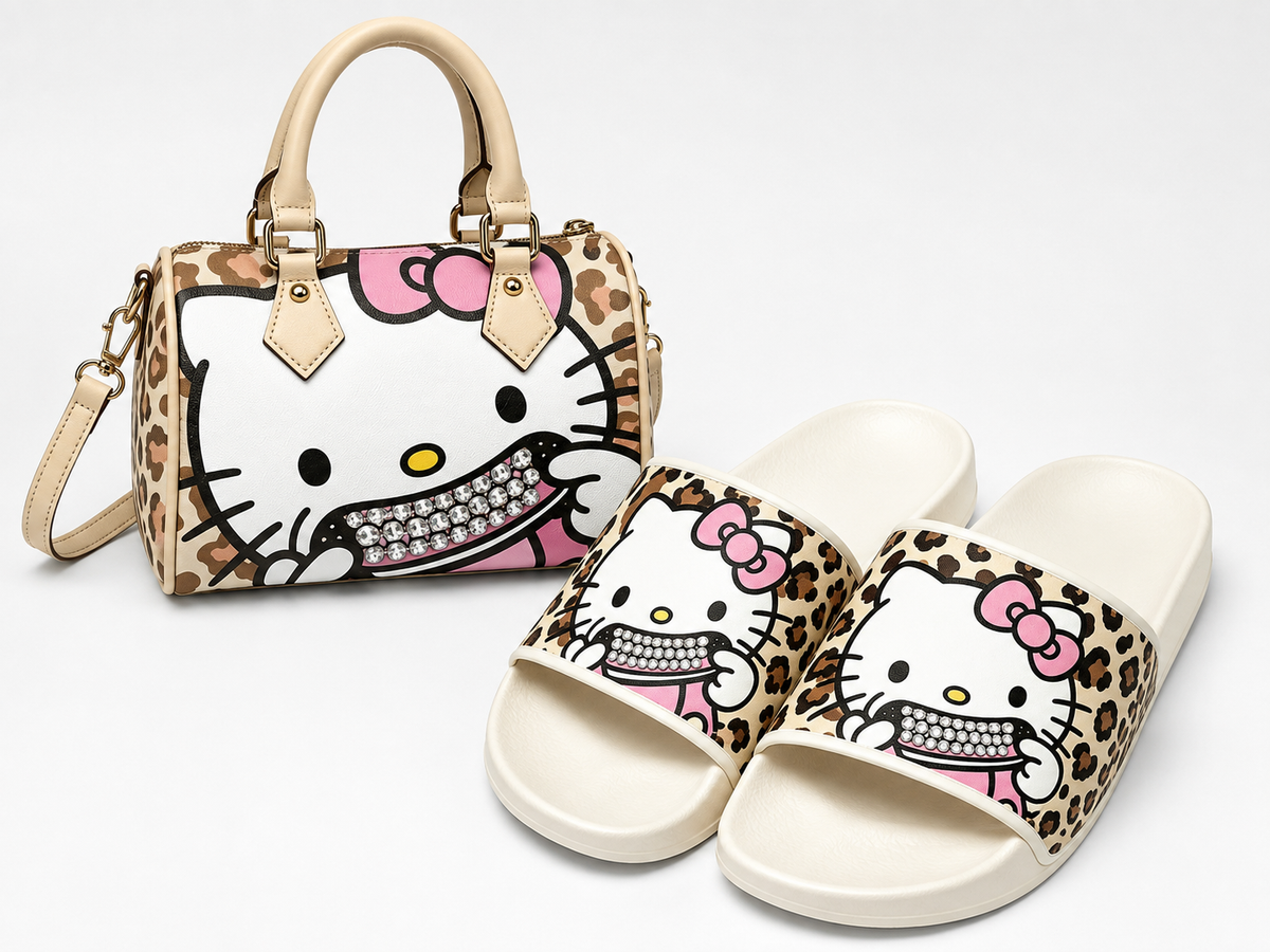 Carry Cute Bling Smile Kitty Purse+Slide Set
